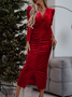 Women Plain V Neck Long Sleeve Comfy Casual Lace Maxi Dress