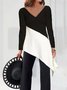 Women Color Block V Neck Long Sleeve Comfy Casual Top With Pants Two-Piece Set