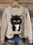 Women Knitted Cat Long Sleeve Comfy Casual Sweater