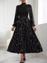 Women Geometric Long Sleeve Comfy Casual Lace Maxi Dress