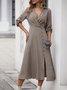 Women Geometric V Neck Long Sleeve Comfy Casual Midi Dress