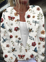 Women Knitted Flower And Animals Print Long Sleeve Comfy Casual Cardigan