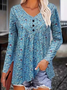 Crew Neck Long Sleeve Floral Regular Micro-Elasticity Loose Blouse For Women