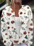 Women Knitted Flower And Animals Print Long Sleeve Comfy Casual Cardigan