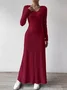 Women Plain Crew Neck Long Sleeve Comfy Casual Lace Maxi Dress