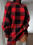 Women Plaid V Neck Long Sleeve Comfy Casual Midi Dress