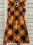 Women Plaid Notched Long Sleeve Comfy Casual Maxi Dress