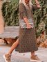 Women Leopard Crew Neck Long Sleeve Comfy Casual Midi Dress