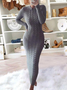 Women Plain Crew Neck Long Sleeve Comfy Casual Midi Dress