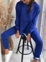 Women Plain Crew Neck Long Sleeve Comfy Casual Top With Pants Two-Piece Set