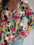 V Neck Long Sleeve Floral Regular Micro-Elasticity Loose Blouse For Women