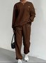 Women Plain Two-Piece Set Daily Long Sleeve Casual Spring/Fall Top With Pants Matching Set