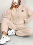 Women Plain Two-Piece Set Daily Long Sleeve Casual Spring/Fall Top With Pants Matching Set