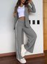 Women Plain Shawl Collar Long Sleeve Comfy Casual Coat With Pants Two-Piece Set