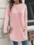 Crew Neck Long Sleeve Plain Regular Micro-Elasticity Loose Blouse For Women