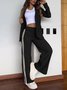 Women Plain Shawl Collar Long Sleeve Comfy Casual Coat With Pants Two-Piece Set