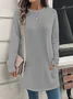 Crew Neck Long Sleeve Plain Regular Micro-Elasticity Loose Blouse For Women