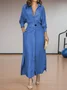 Women Plain Shawl Collar Long Sleeve Comfy Casual Maxi Dress