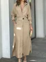 Women Plain Shawl Collar Long Sleeve Comfy Casual Maxi Dress