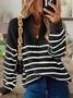 Women Yarn/Wool Yarn Striped Long Sleeve Comfy Casual Sweater