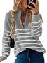 Women Yarn/Wool Yarn Striped Long Sleeve Comfy Casual Sweater