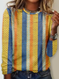 Casual Striped Crew Neck Long Sleeve T-shirt