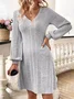 Women Plain V Neck Long Sleeve Comfy Casual Midi Dress