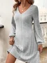 Women Plain V Neck Long Sleeve Comfy Casual Midi Dress