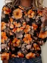 Casual Floral Crew Neck Long Sleeve T-shirt