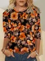Casual Floral Crew Neck Long Sleeve T-shirt