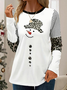 Casual Christmas Snowman Crew Neck Long Sleeve T-shirt