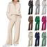 Women Plain Two-Piece Set Daily Long Sleeve Casual Spring/Fall Top With Pants Matching Set