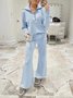 Women Plain Two-Piece Set Daily Long Sleeve Casual Spring/Fall Top With Pants Matching Set