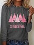 Crew Neck Long Sleeve Christmas Regular Medium Elasticity Loose Blouse For Women