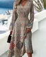 Women 3D Printing Balloon Sleeve Spring/Fall Dress V Neck Long Sleeve A-Line Dress