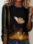Casual Butterfly Crew Neck Long Sleeve T-shirt
