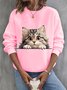Casual Crew Neck Cat Sweatshirt