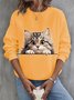 Casual Crew Neck Cat Sweatshirt