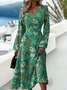 Women 3D Printing Balloon Sleeve Spring/Fall Dress V Neck Long Sleeve A-Line Dress