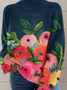 Casual Turtleneck Floral Art Print Sweatshirt