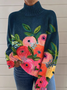 Casual Turtleneck Floral Art Print Sweatshirt