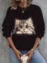 Casual Crew Neck Cat Sweatshirt