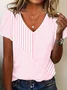 Vintage Striped V Neck Short Sleeve T-shirt