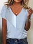 Vintage Striped V Neck Short Sleeve T-shirt