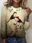 Vintage Bird Pattern Crew Neck Long Sleeve T-shirt