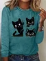 Casual Cat Crew Neck Long Sleeve T-shirt