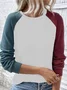Casual Crew Neck Color Block Sweatshirt