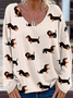 Vintage Animal Pet Print V Neck Long Sleeve T-shirt