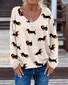 Vintage Animal Pet Print V Neck Long Sleeve T-shirt