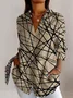 Shirt Collar Long Sleeve Geometric Regular Micro-Elasticity Regular Fit Shirt For Women